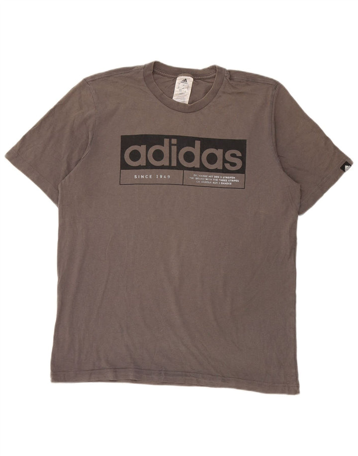 Męska koszulka z grafiką Adidas, średnia, szara bawełna