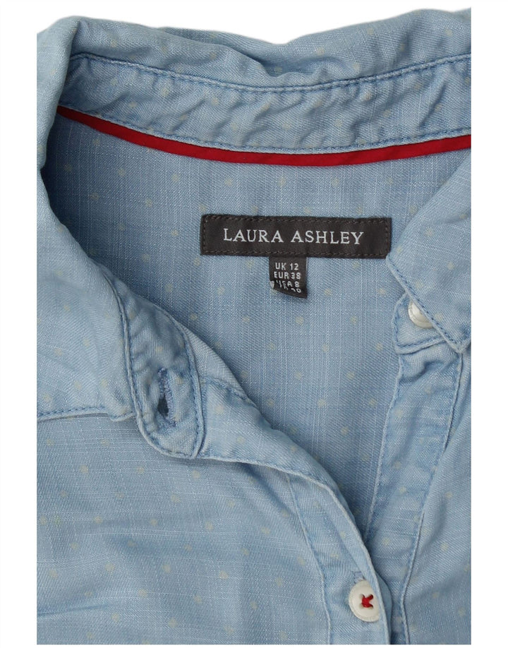 LAURA ASHLEY Womens Pullover Shirt UK 12 Medium Blue Spotted Cotton