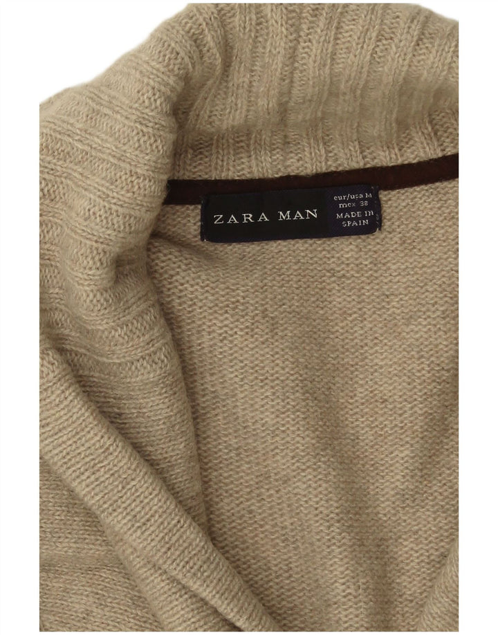 Zara Męski sweter kardigan Średniej szarej wełny