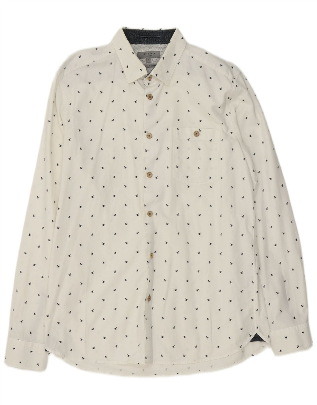 Koszula męska Ted Baker w abstrakcyjny wzór, rozmiar 4, duża, biała, bawełniana