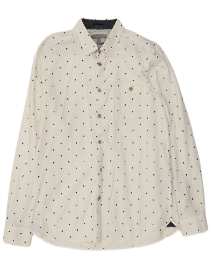 Koszula męska Ted Baker w abstrakcyjny wzór, rozmiar 4, duża, biała, bawełniana