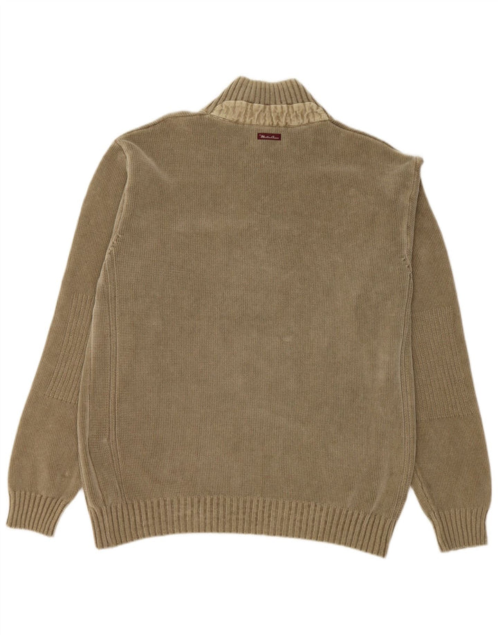 MARLBORO CLASSICS Męski sweter zapinany pod szyją XL, bawełniany khaki