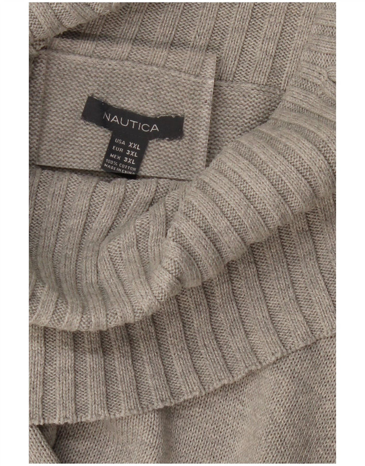 Damski sweter z wywijanym dekoltem NAUTICA UK 20 2XL Szara bawełna