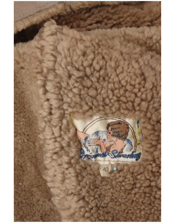 Damski płaszcz z owczej skóry w stylu vintage IT 42 Średni beżowy płaszcz z owczej skóry