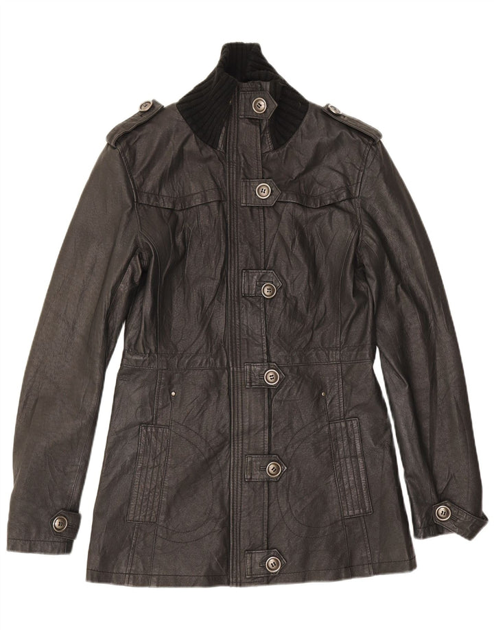 Różnorodna damska skórzana kurtka wojskowa UK 14, średnia czarna skóra