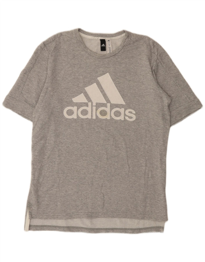 Męska koszulka z grafiką Adidas, średnia, szara, nakrapiana bawełna