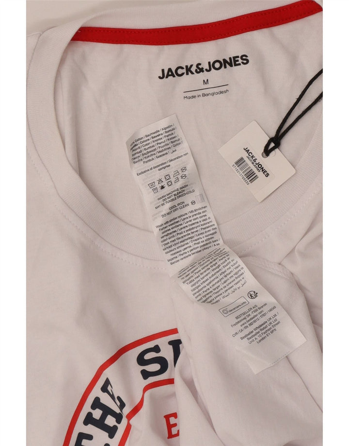 Męska koszulka z grafiką Jack & Jones, średnia, biała bawełna