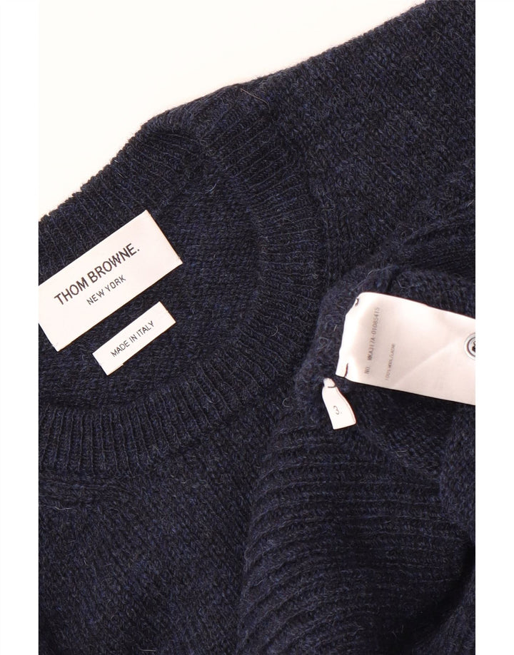 Thom Browne Męski sweter z okrągłym dekoltem, duży, granatowy, wełniany blok kolorów