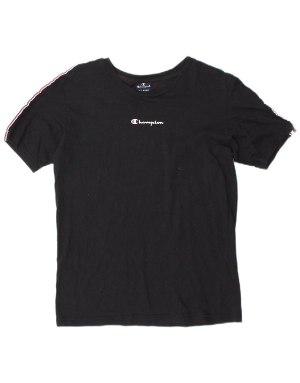 Chłopięcy T-shirt z grafiką Champion, 13-14 lat, XL, czarna, bawełniana w bloki kolorów