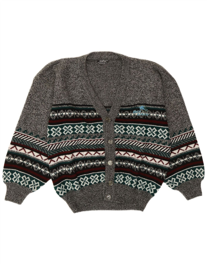 Vintage męski sweter rozpinany, duży, szary Fair Isle