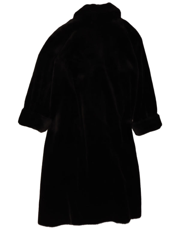 Vintage damski płaszcz ze sztucznego futra typu oversize UK 14/16, duży czarny modal