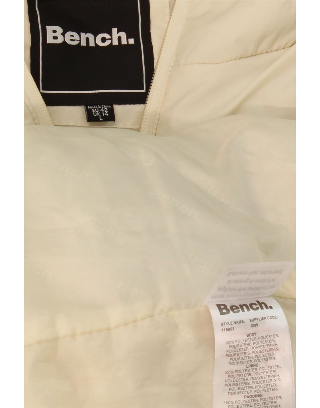 BENCH Womens Hooded Sleeveless Padded Coat UK 14 Large  Off White Vintage Bench and Second-Hand Bench from Messina Hembry 