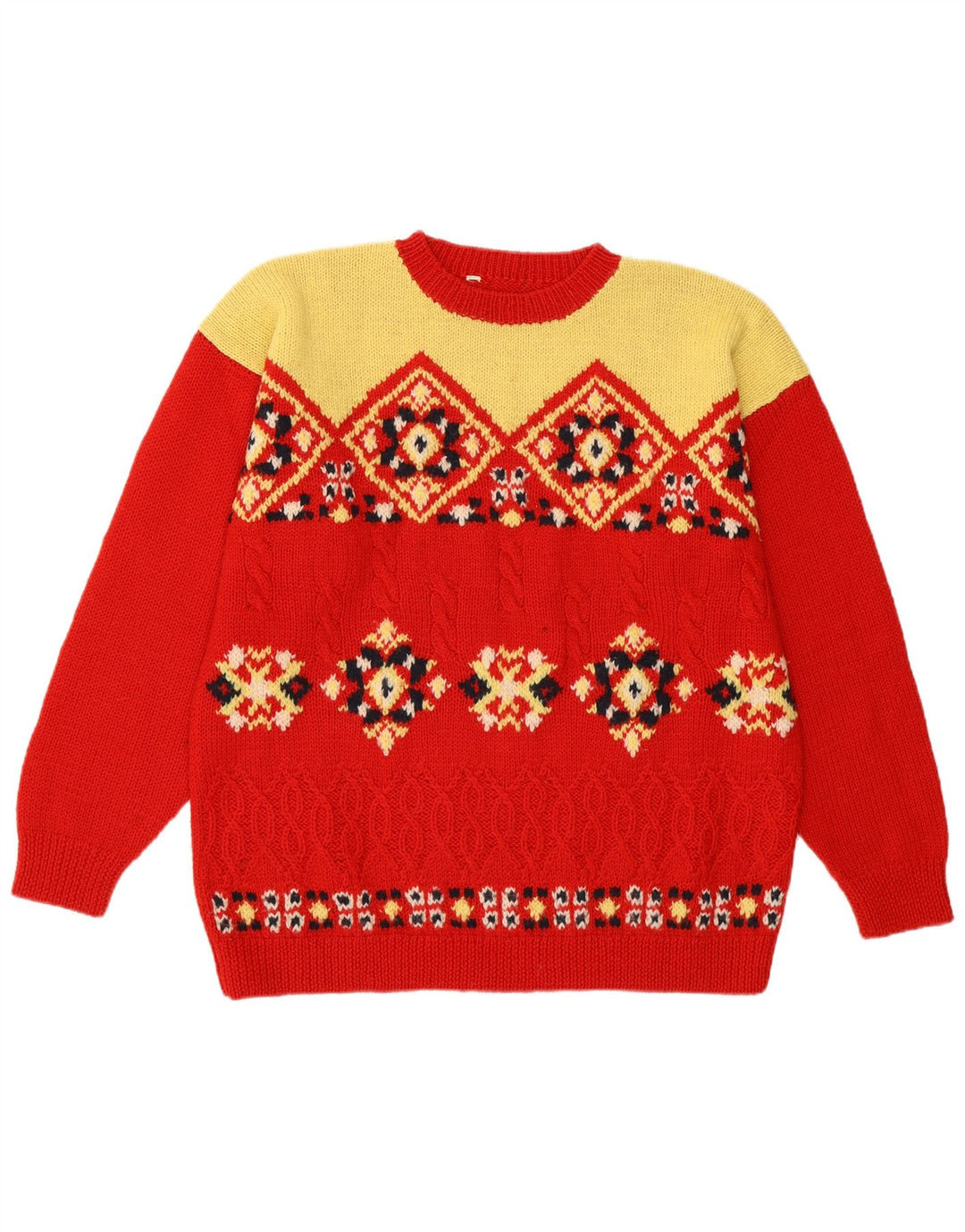 Sweter damski w stylu vintage z okrągłym dekoltem UK 16 Large Red Fair Isle