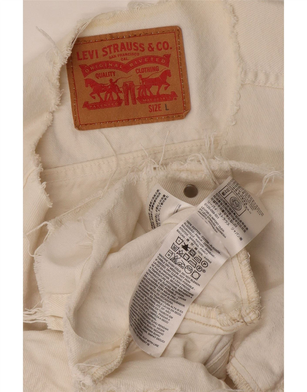 Damska kamizelka dżinsowa LEVI'S Crop UK 16, duża, biała, bawełniana