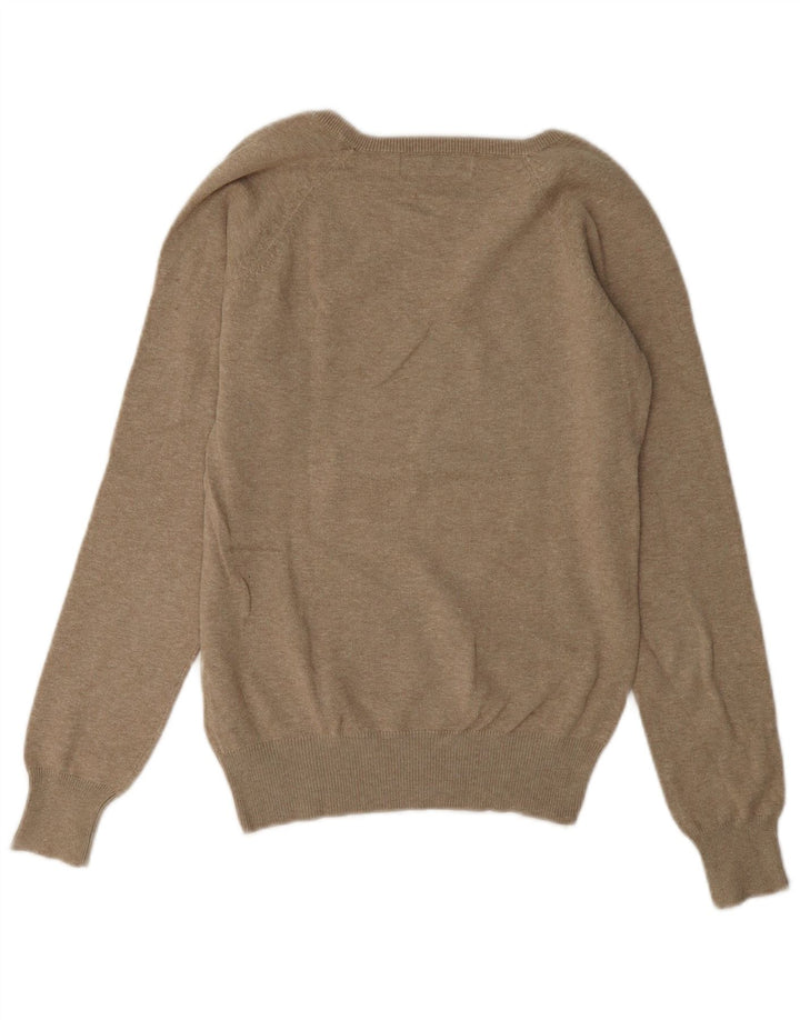 Sweter damski Zara z dekoltem w kształcie litery V, UK 14, średni brązowy, bawełniany