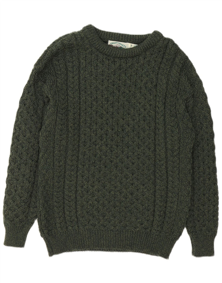 Aran Crafts Męski sweter z dekoltem w łódkę Średni zielony wełna merynosów