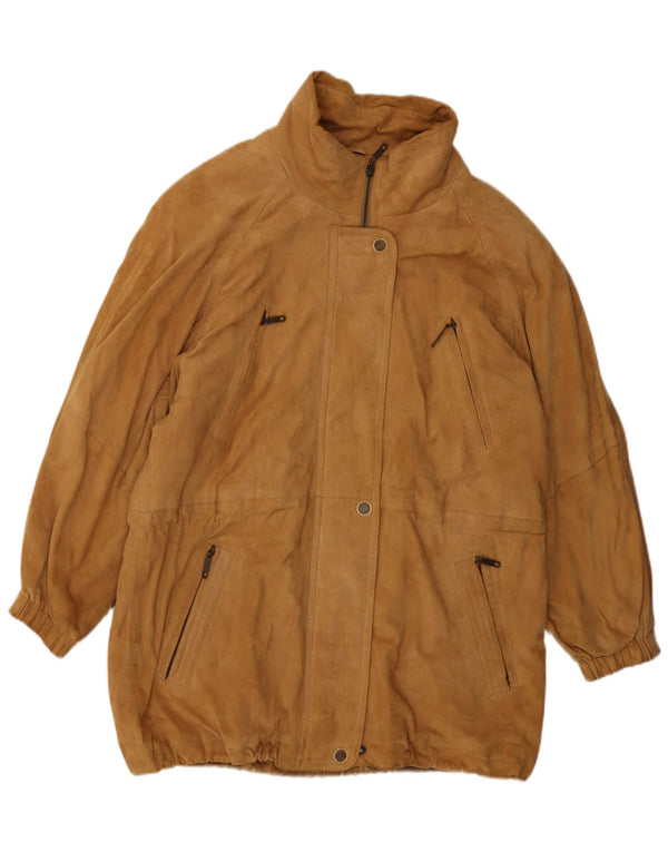 Vintage damski płaszcz zamszowy oversize EU 38 średniobrązowa skóra