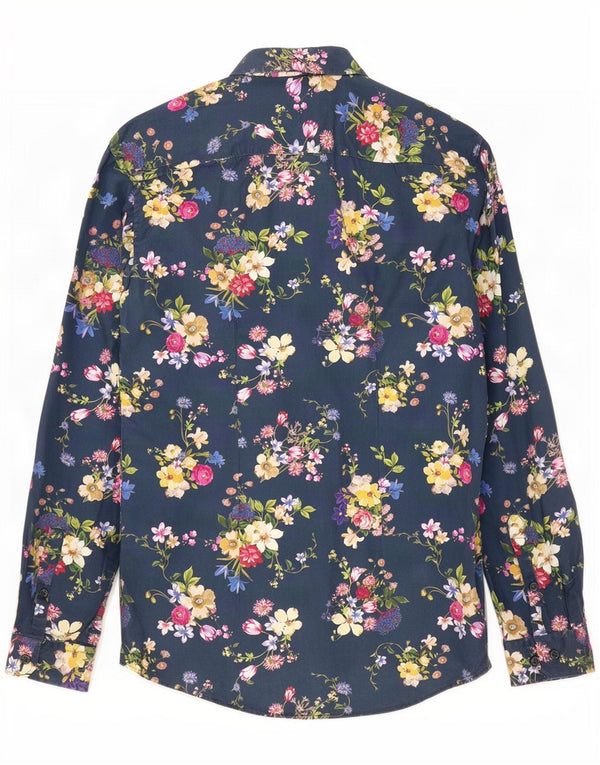 Koszula męska Angelo Litrico Slim Fit, rozmiar 37/38, mała, granatowa, bawełniana w kwiaty