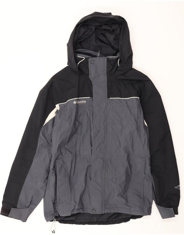Columbia Mens Hooded Rain Jacket UK 38 Medium Navy Blue Colourblock Nylon
