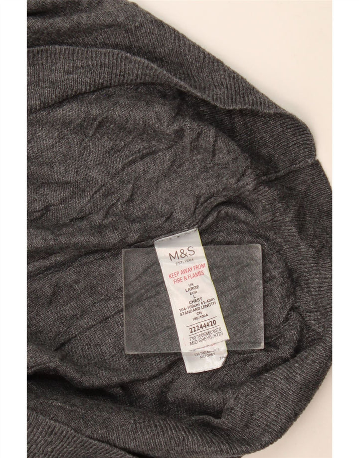 Marks & Spencer Męski sweter z dekoltem w kształcie litery V, duży, szary, bawełniany