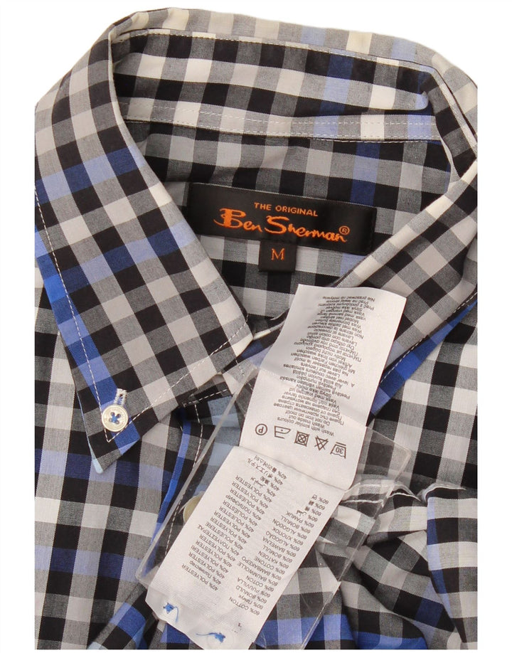 BEN SHERMAN Koszula męska, średnia, granatowa, bawełniana w kratkę