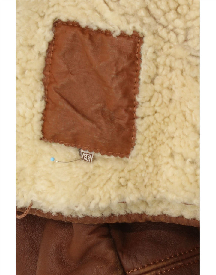 Vintage męska luźna kurtka shearling IT 46 mała brązowa skóra