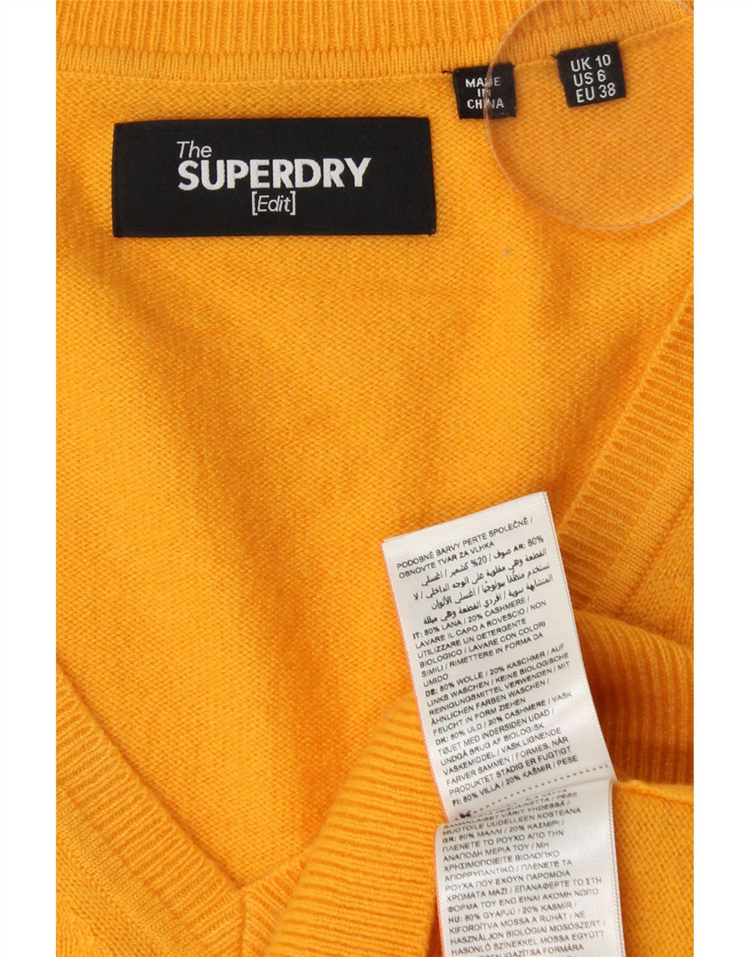 SUPERDRY Damski sweter oversize z dekoltem w kształcie litery V, UK 10, mały, żółty, wełniany
