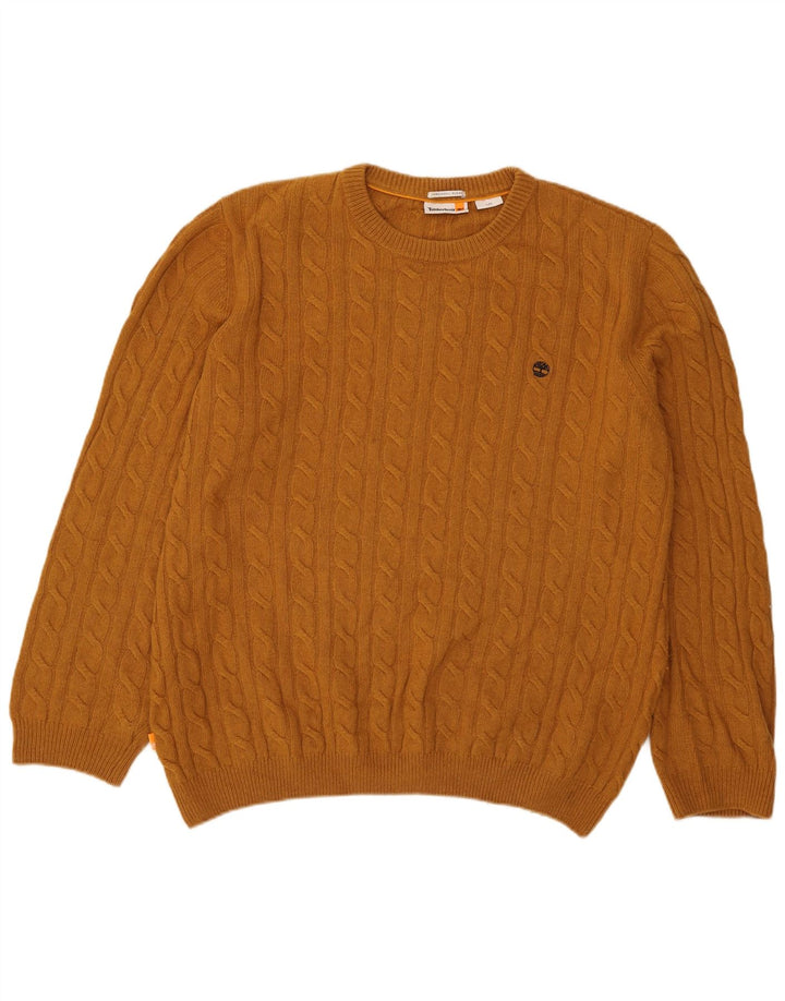 Męski sweter Timberland z okrągłym dekoltem, duży, brązowy, wełniany