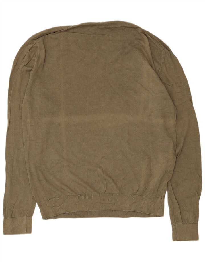 Męski sweter z dekoltem w kształcie litery V, duży khaki, Trussardi Jeans