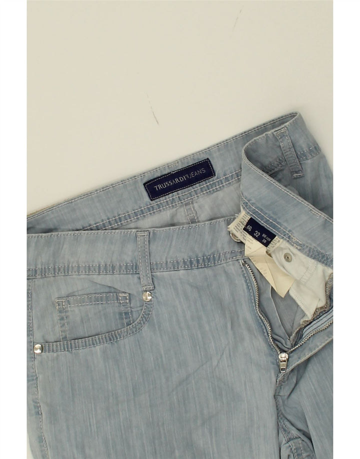 TRUSSARDI Womens Bootcut Casual Trousers W30 L29  Blue Cotton Vintage Trussardi and Second-Hand Trussardi from Messina Hembry 