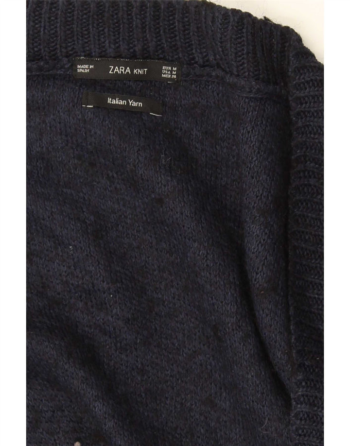 Sweter damski Zara Oversize z dekoltem w kształcie litery V, UK 14, średni granatowy, nakrapiany