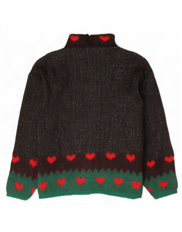 Vintage damski sweter z golfem z grafiką UK 16, duży, brązowy, kwiatowy