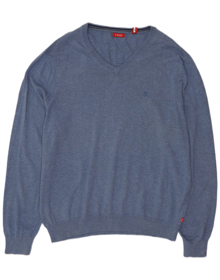 IZOD Męski sweter z dekoltem w kształcie litery V, duży, niebieski, bawełniany
