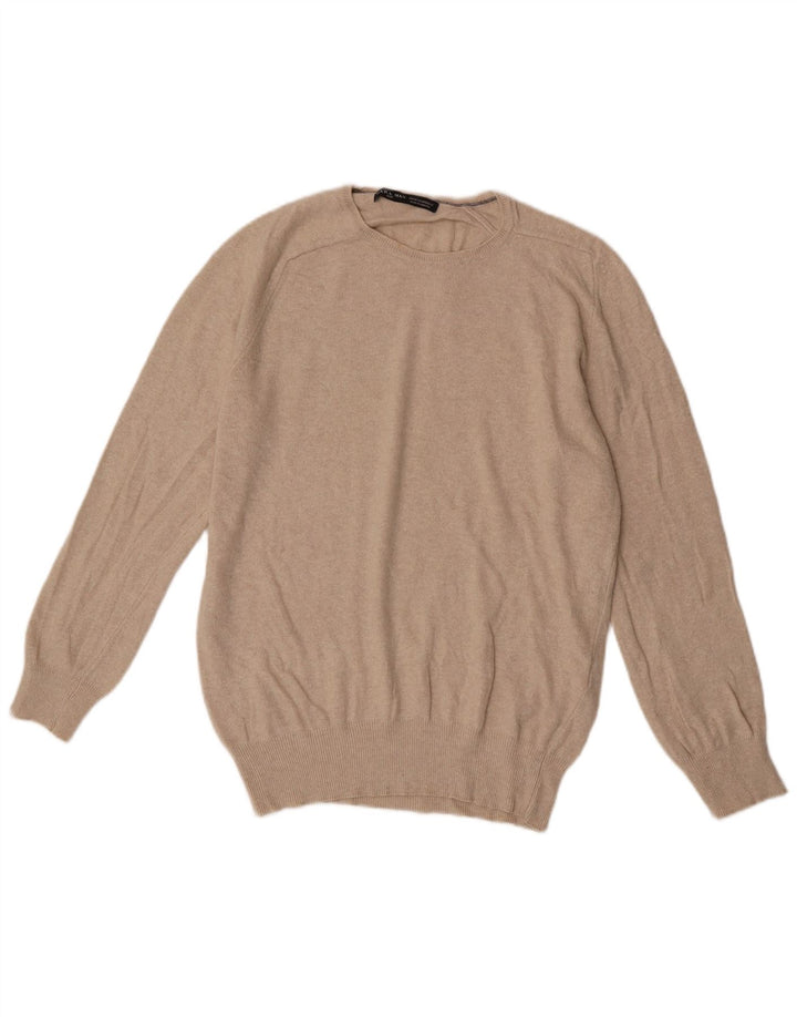 Męski sweter Zara z okrągłym dekoltem, średnio beżowa wiskoza