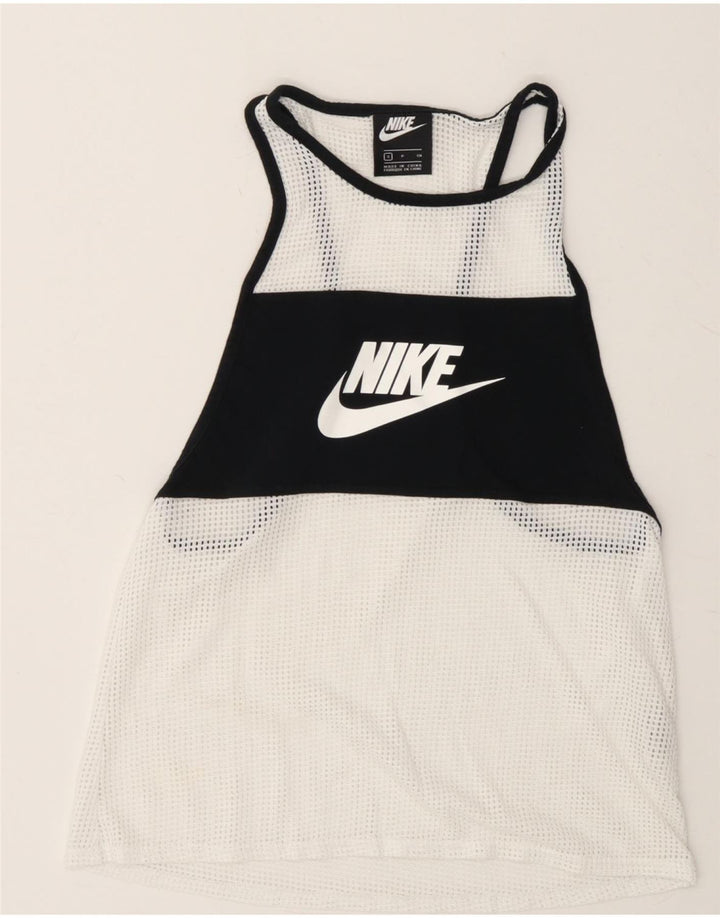 NIKE Womens Graphic Vest Top UK 10 Small White Colourblock Polyester Vintage Nike and Second-Hand Nike from Messina Hembry 
