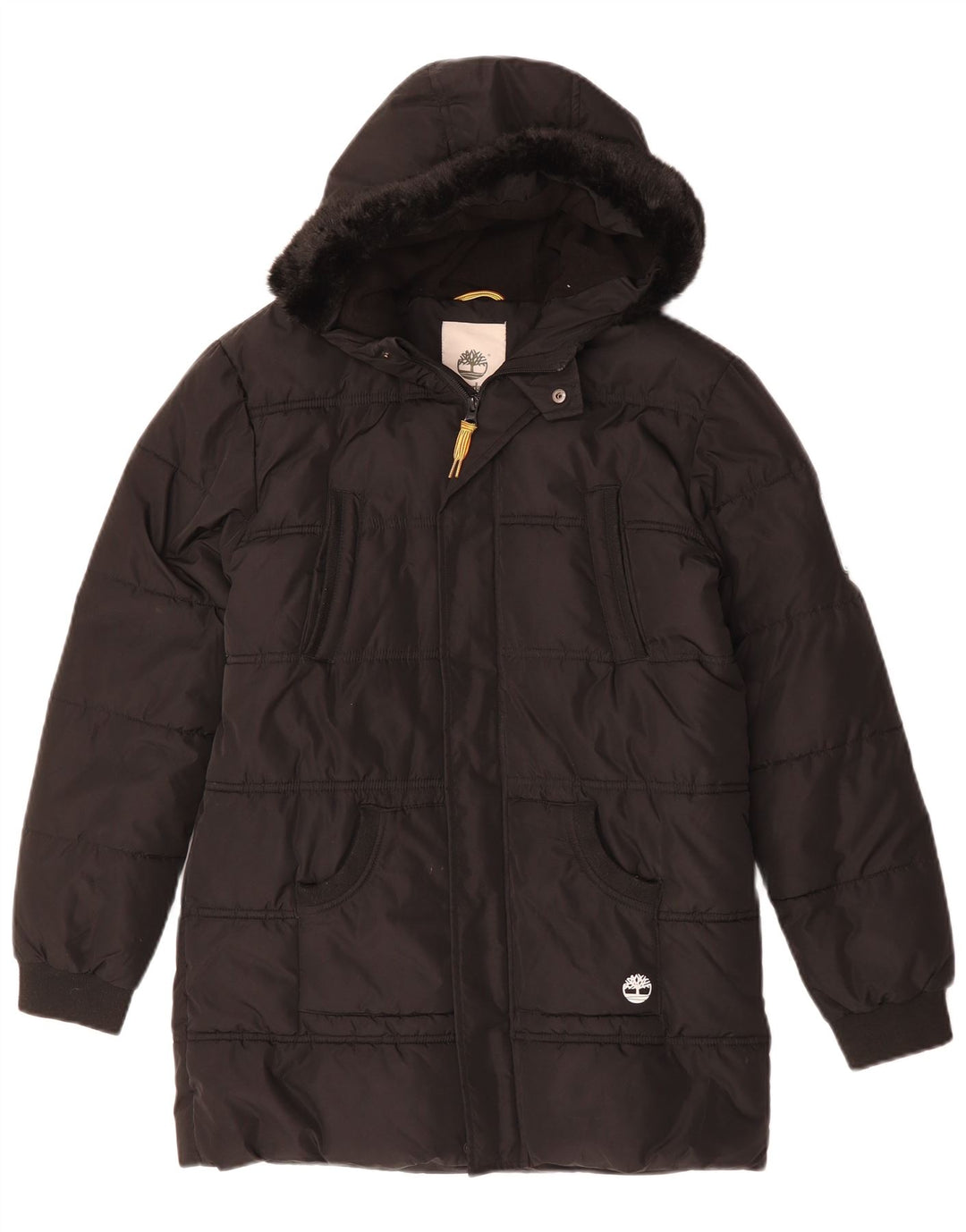 Męski ocieplany płaszcz z kapturem Timberland UK 34 XS, czarny poliester