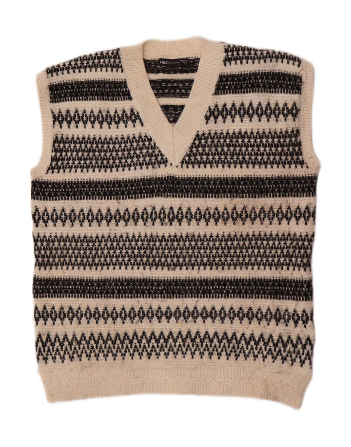 Marks & Spencer Damski podkoszulek z kamizelką UK 14 Średni złamanej bieli Fair Isle