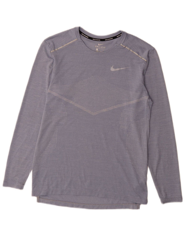 Męska koszulka Nike Dri Fit z długim rękawem i małym niebieskim poliestrem w prążki