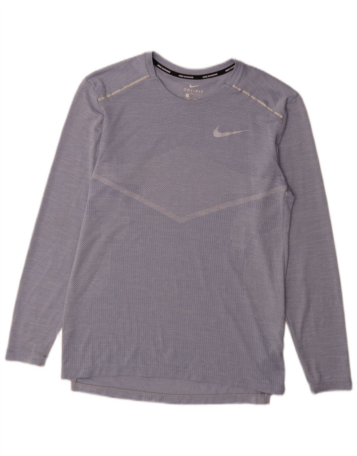 Męska koszulka Nike Dri Fit z długim rękawem i małym niebieskim poliestrem w prążki