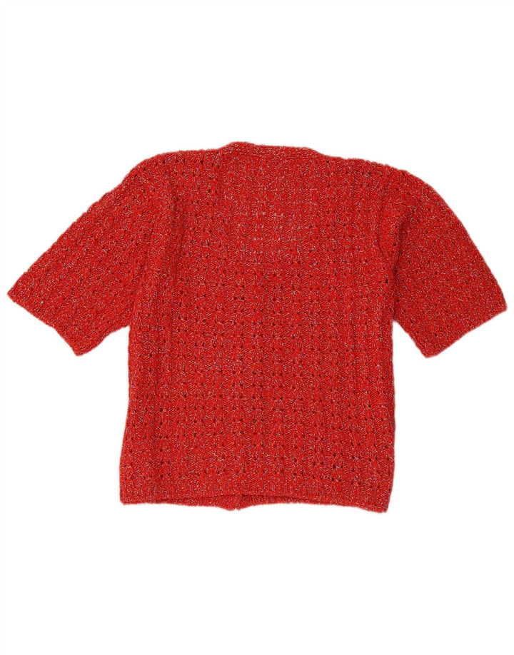 Sweter damski z krótkim rękawem w stylu vintage, UK 14, średni czerwony