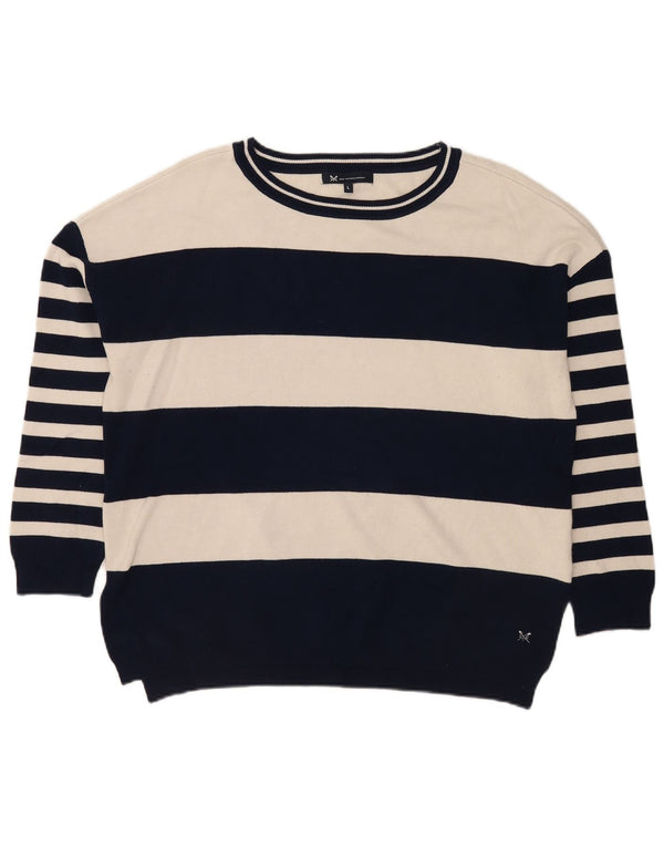 Crew Clothing Damski sweter z golfem UK 16, duży, granatowy w paski