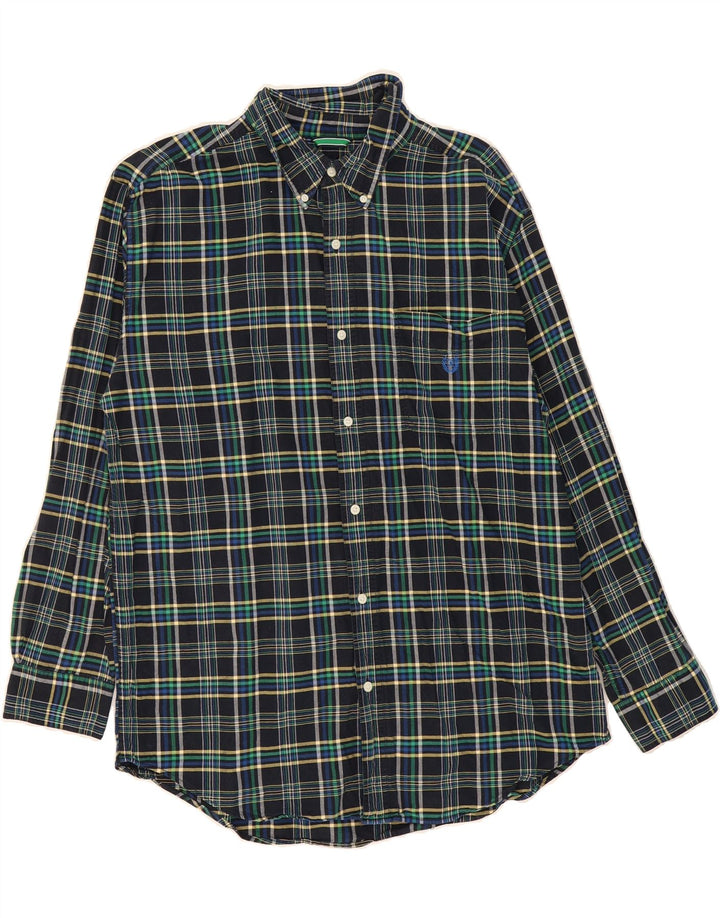 CHAPS Mens Flannel Shirt XL Black Check Cotton Vintage Chaps and Second-Hand Chaps from Messina Hembry 