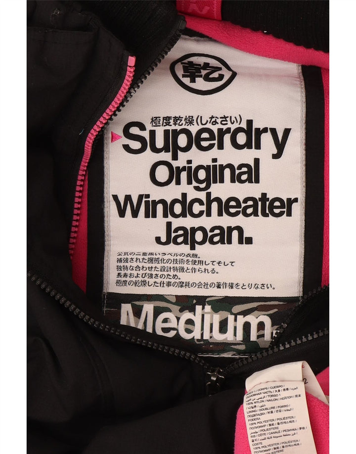 Damska wiatrówka z kapturem Superdry Graphic UK 14 Średni czarny nylon