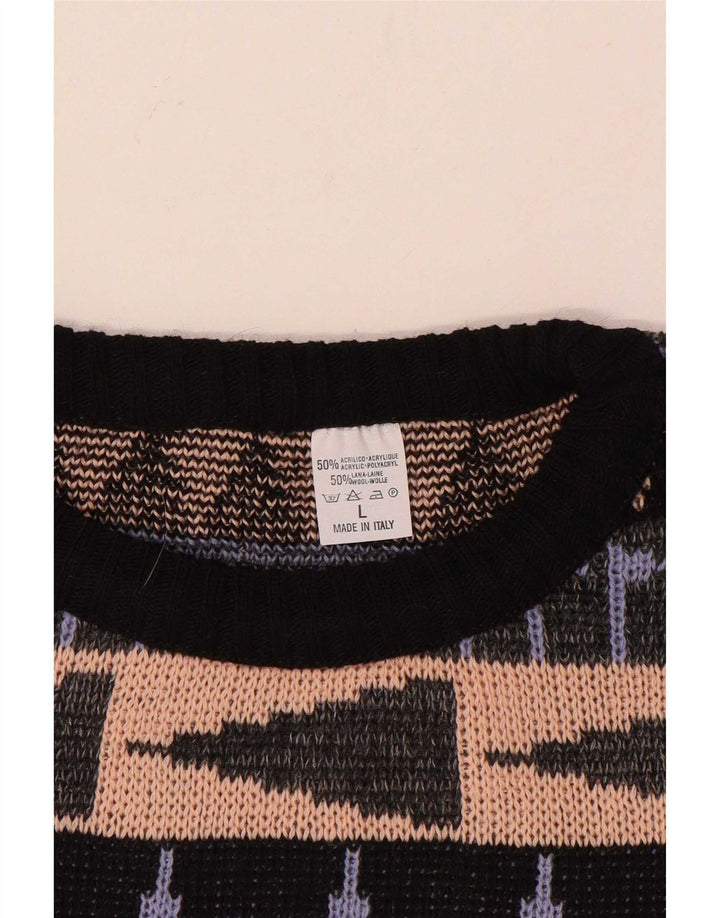 Vintage męski sweter z wycięciem pod szyją, duży, wielobarwny, geometryczny akryl