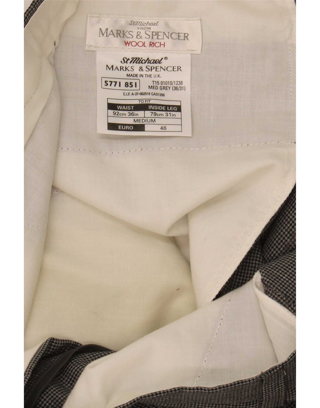 Marks & Spencer Męskie spodnie garniturowe St. Michael W36 L31 Szare w pepitkę