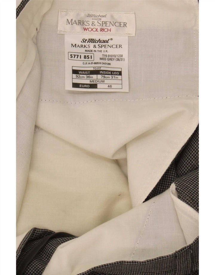 Marks & Spencer Męskie spodnie garniturowe St. Michael W36 L31 Szare w pepitkę