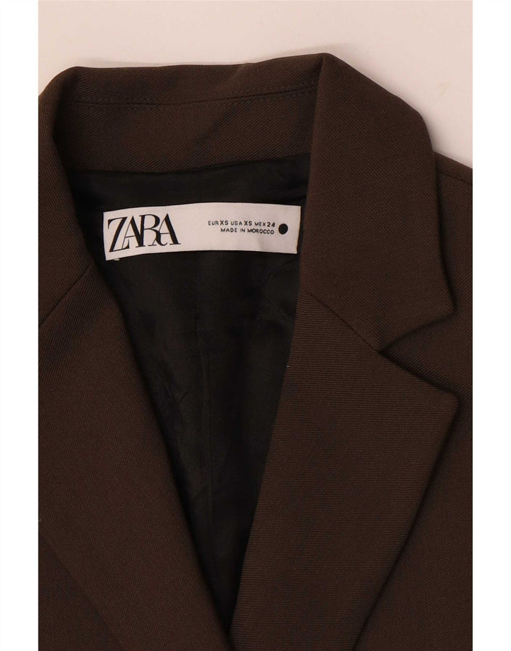 Zara damska marynarka oversize zapinana na 1 guzik UK 6 XS, brązowa bawełna