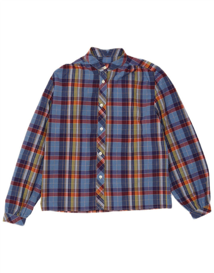 Damska bluzka koszulowa w stylu vintage UK 14 w średnią niebieską kratkę