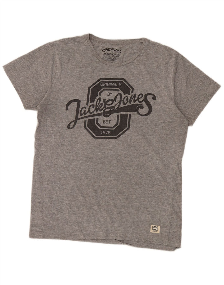 Męski T-shirt z grafiką Jack & Jones, średnioszary, bawełniany w cętki