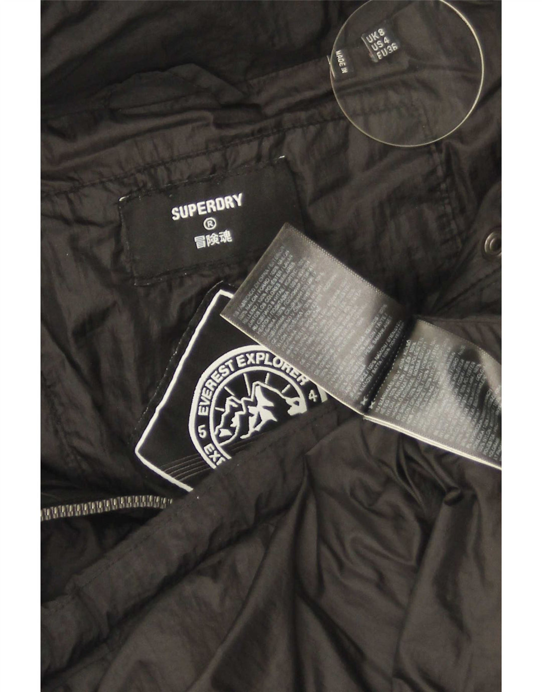 Damska kurtka Superdry z kapturem, oversize, wyściełana UK 8, mały, czarny nylon